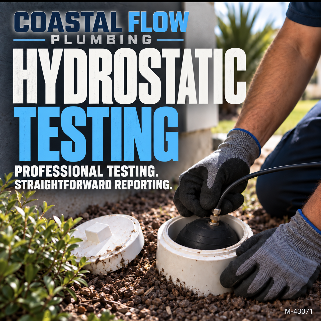 Hydrostatic test being performed at an exterior building drain cleanout